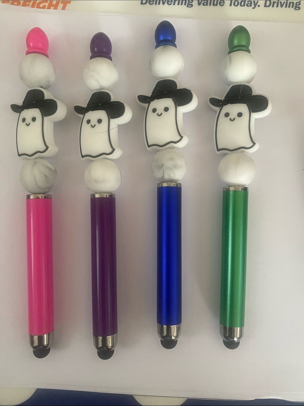 💜 Pink Purple Blue Green Ghost Stylus Pen with Bead Charm